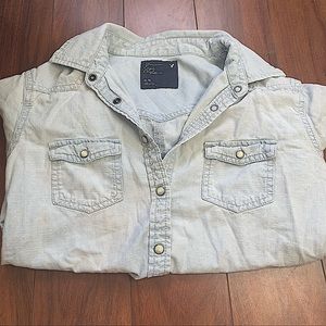 AMERICAN EAGLE BLUE JEAN BUTTON-UP FLANNEL SZ M